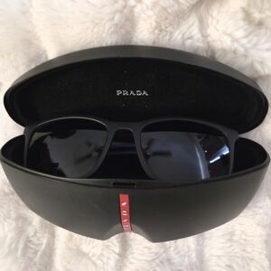 Prada Dark Sunglasses with Logo Case